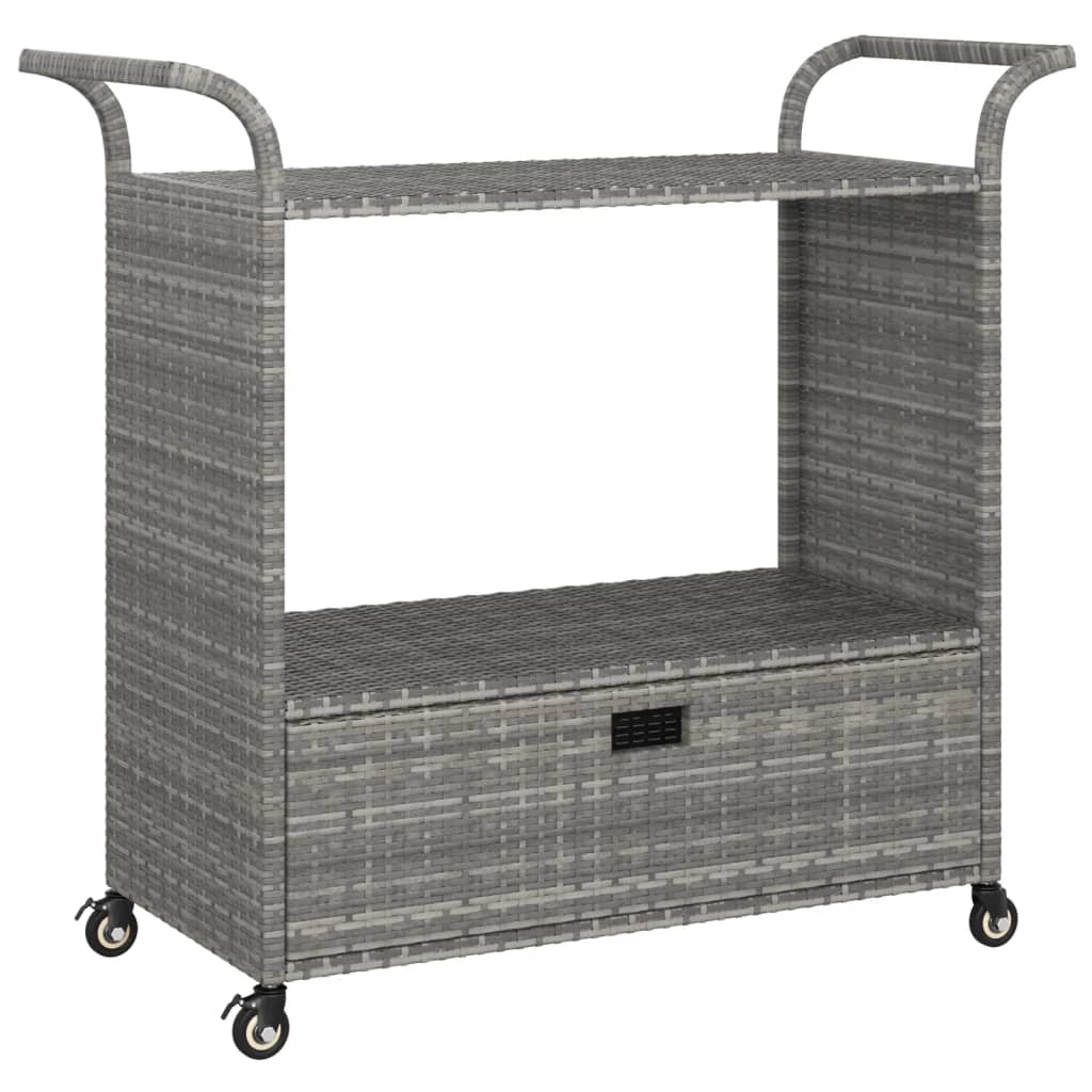 Chariot de bar avec tiroir Gris 100x45x97 cm Résine tressée