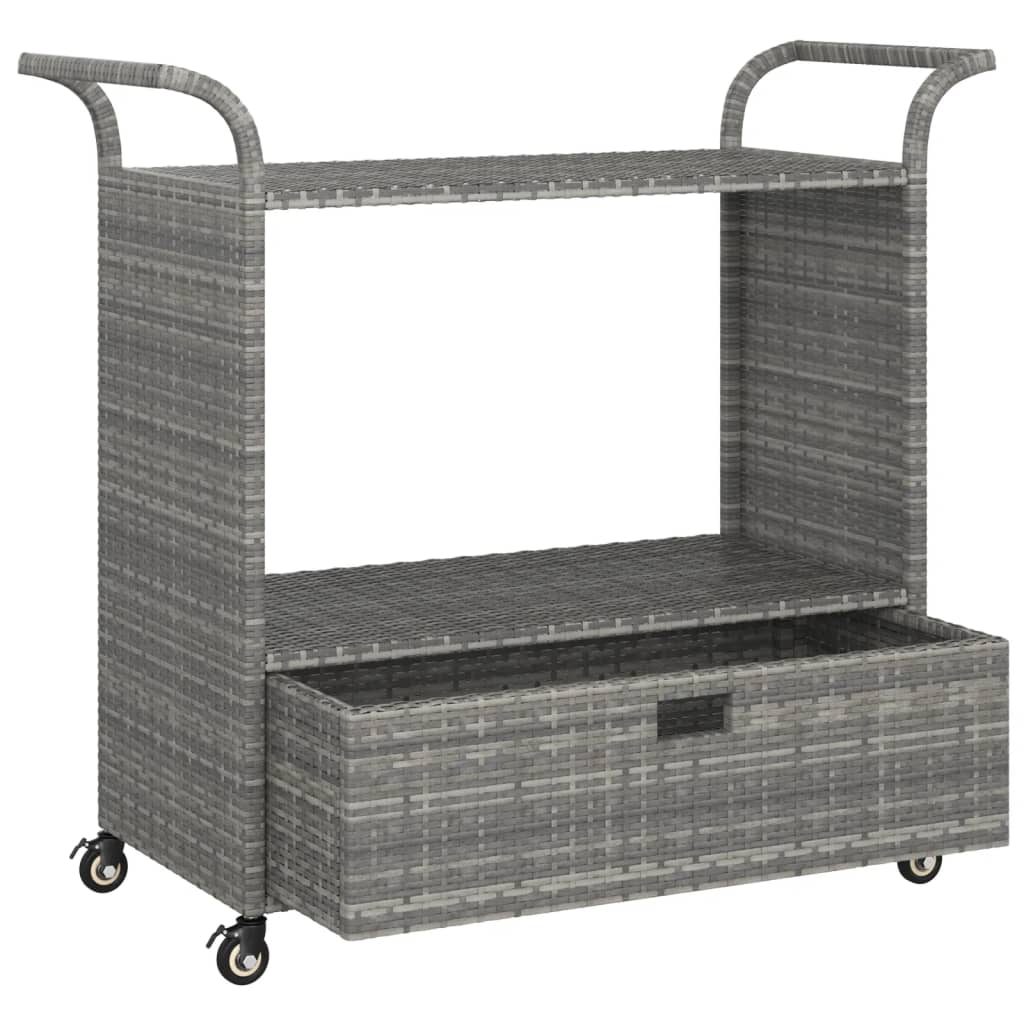 Chariot de bar avec tiroir Gris 100x45x97 cm Résine tressée