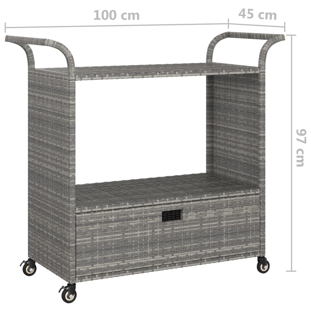 Chariot de bar avec tiroir Gris 100x45x97 cm Résine tressée