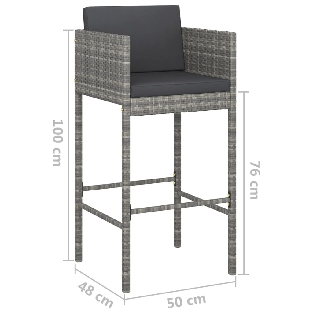Tabourets de bar avec coussins lot de 4 gris résine tressée - XIOS