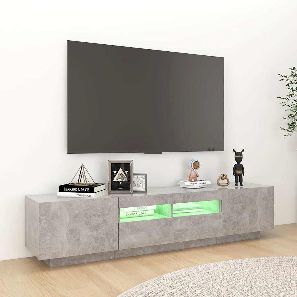 Meuble TV avec lumières LED Gris béton 180x35x40 cm - XIOS