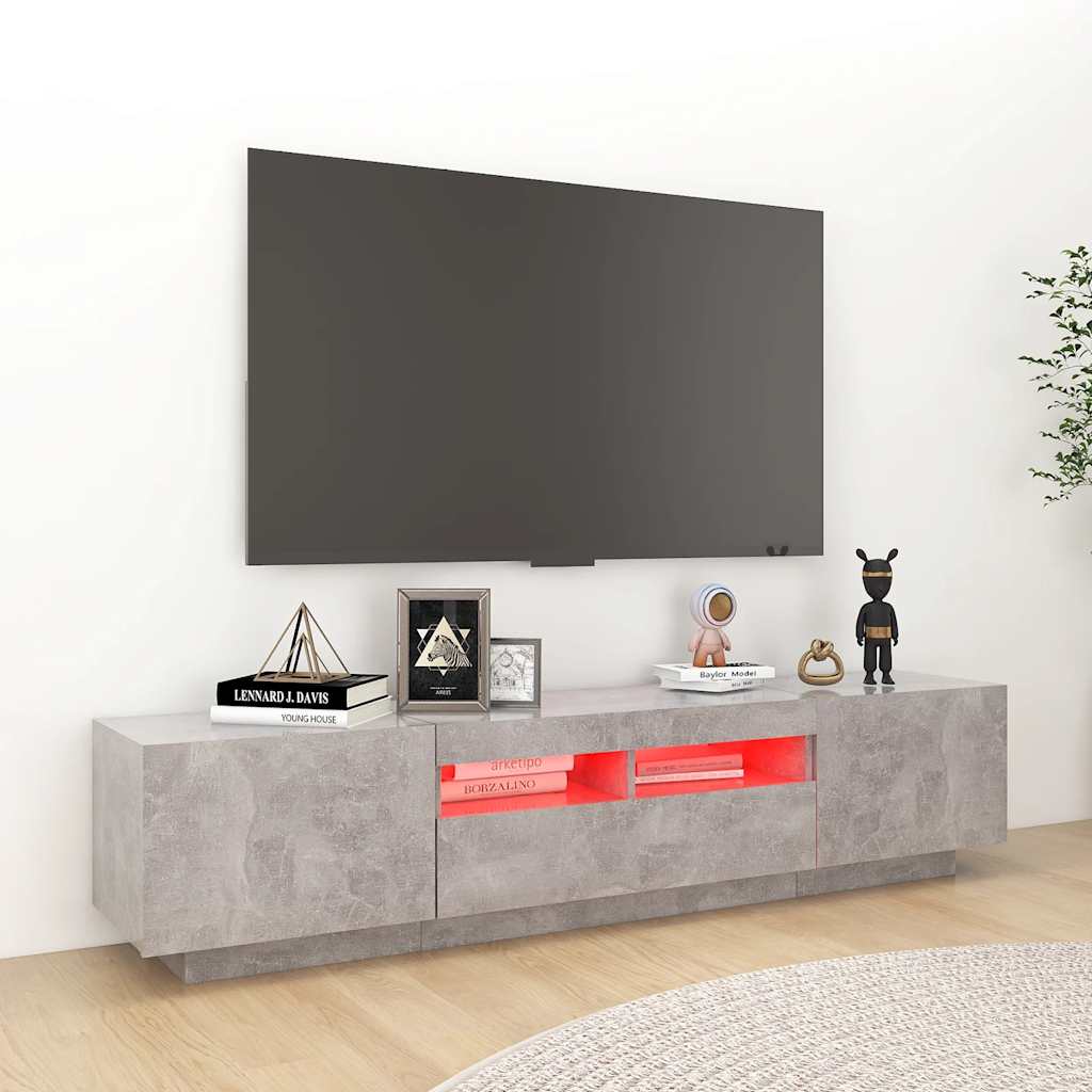 Meuble TV avec lumières LED Gris béton 180x35x40 cm - XIOS