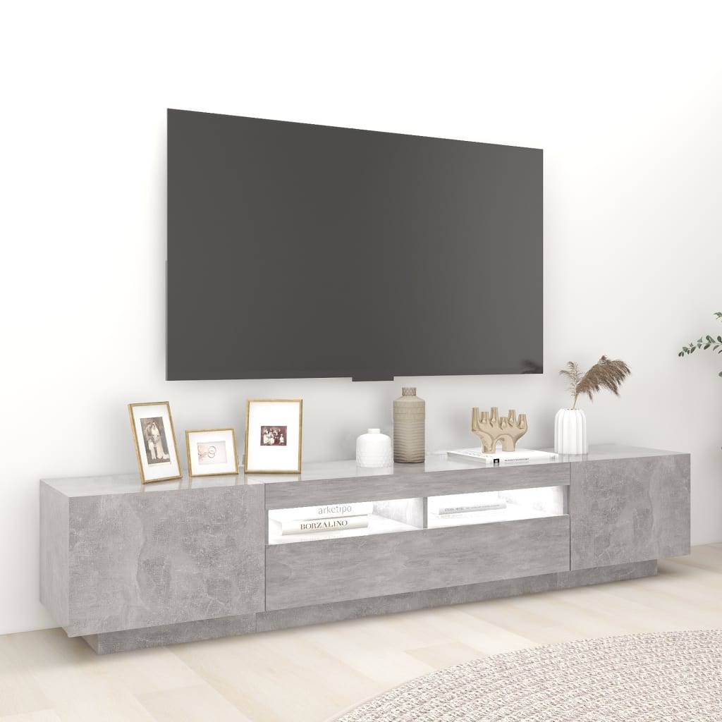 Meuble TV avec lumières LED Gris béton 200x35x40 cm - XIOS