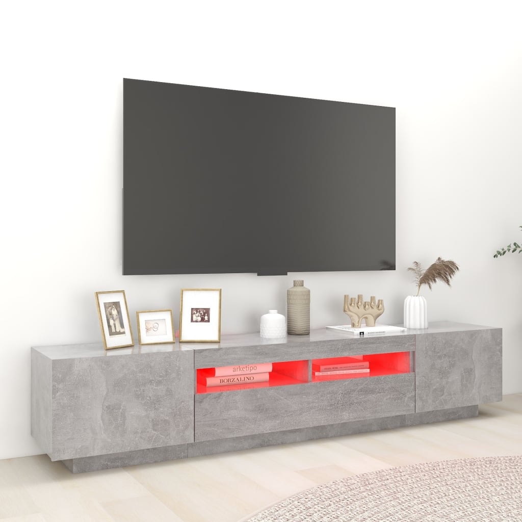 Meuble TV avec lumières LED Gris béton 200x35x40 cm - XIOS