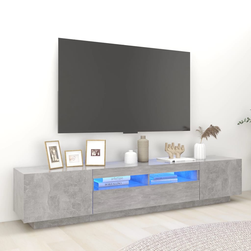Meuble TV avec lumières LED Gris béton 200x35x40 cm - XIOS