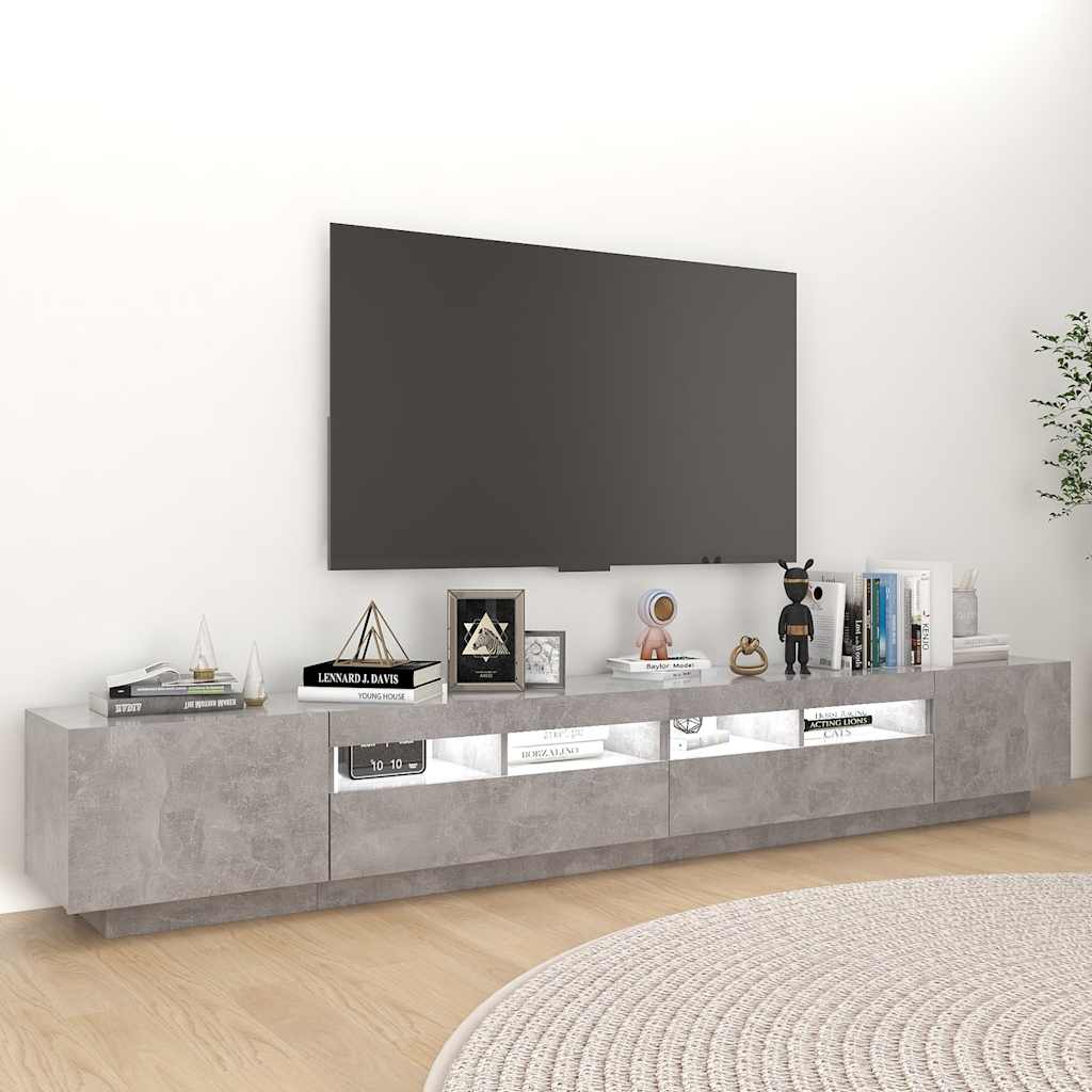 Meuble TV avec lumières LED Gris béton 260x35x40 cm - XIOS