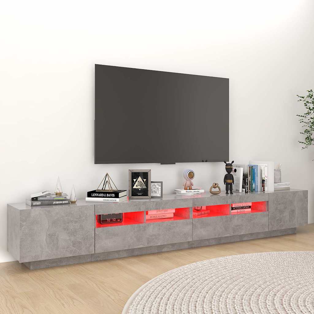 Meuble TV avec lumières LED Gris béton 260x35x40 cm - XIOS