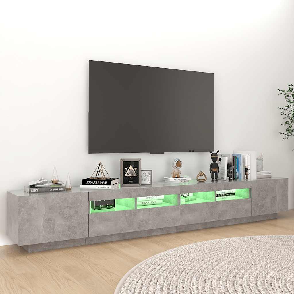 Meuble TV avec lumières LED Gris béton 260x35x40 cm - XIOS
