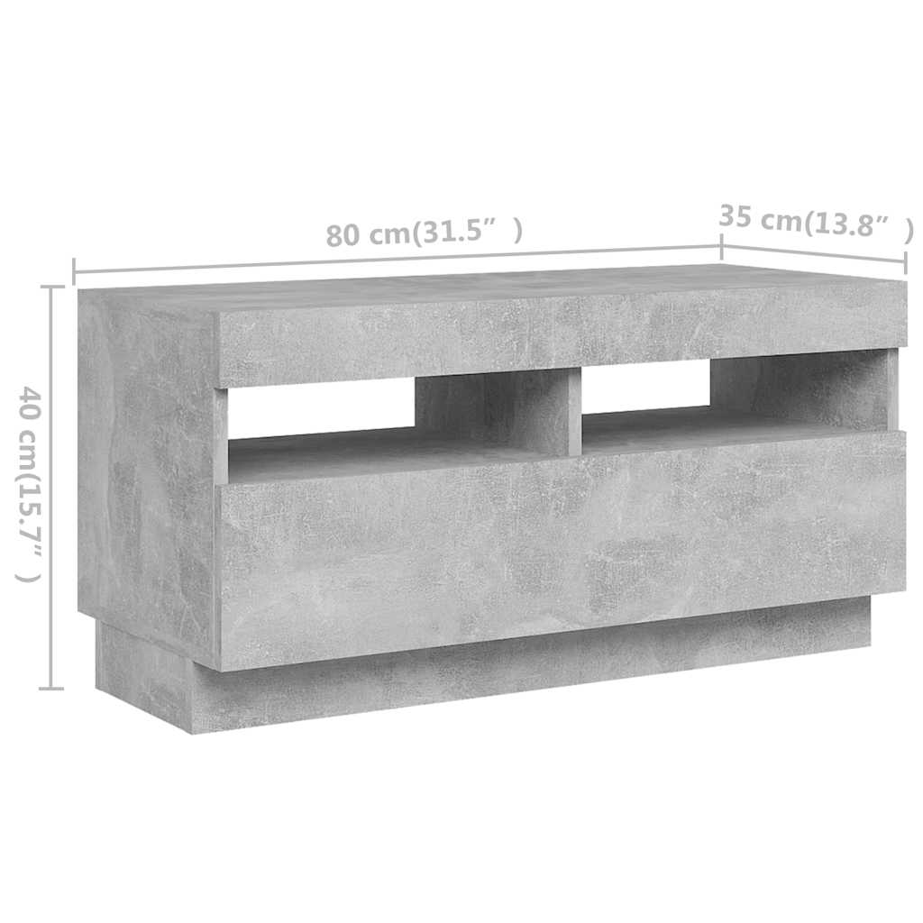 Meuble TV avec lumières LED Gris béton 260x35x40 cm - XIOS