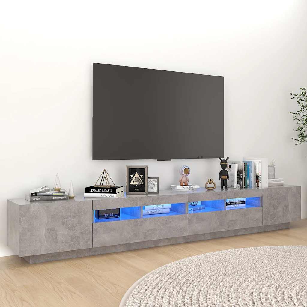Meuble TV avec lumières LED Gris béton 260x35x40 cm - XIOS