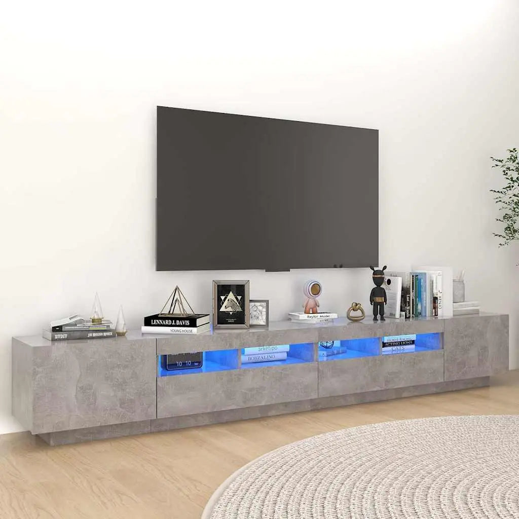 Meuble TV avec lumières LED Gris béton 260x35x40 cm - XIOS