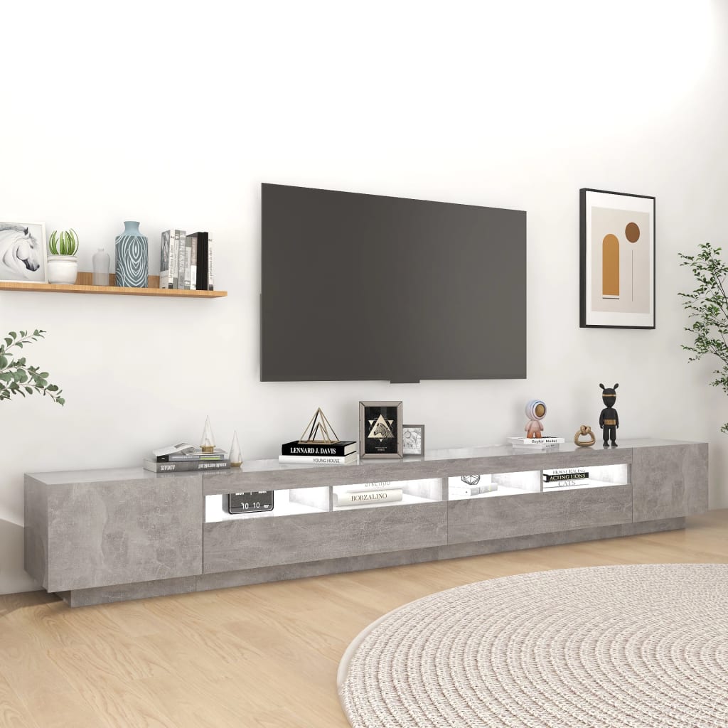 Meuble TV avec lumières LED Gris béton 300x35x40 cm - XIOS
