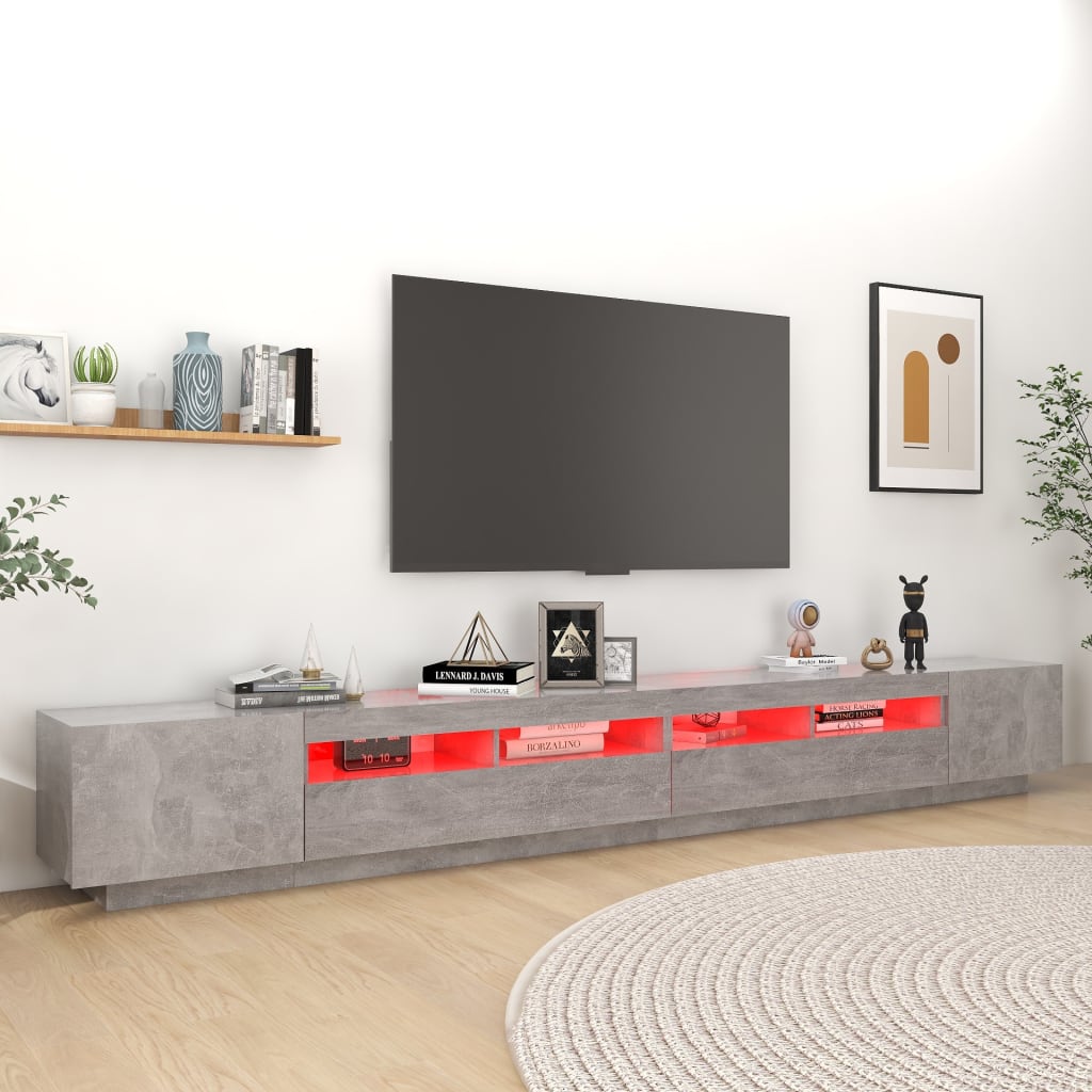 Meuble TV avec lumières LED Gris béton 300x35x40 cm - XIOS