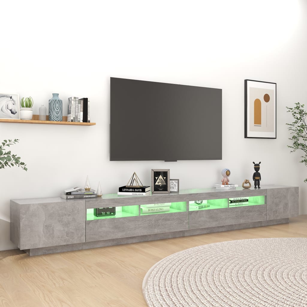 Meuble TV avec lumières LED Gris béton 300x35x40 cm - XIOS