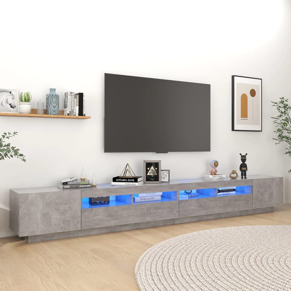 Meuble TV avec lumières LED Gris béton 300x35x40 cm - XIOS