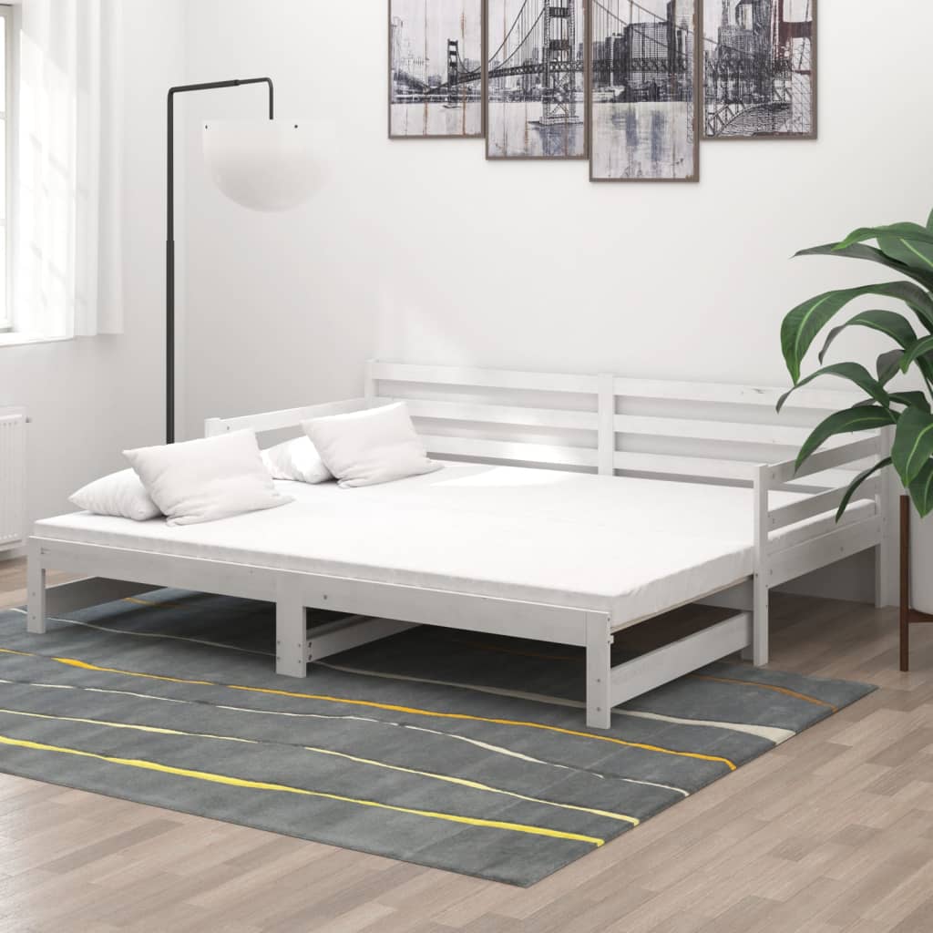 Lit coulissant Blanc Bois de pin massif 2x(90x200) cm - XIOS