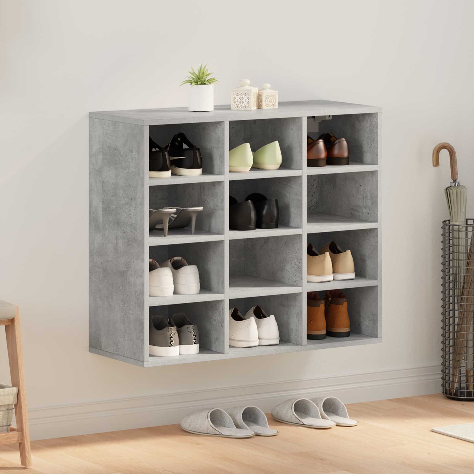Cabinet à chaussures avec étagère Gris béton 77,5 x 30 x 67 cm - XIOS