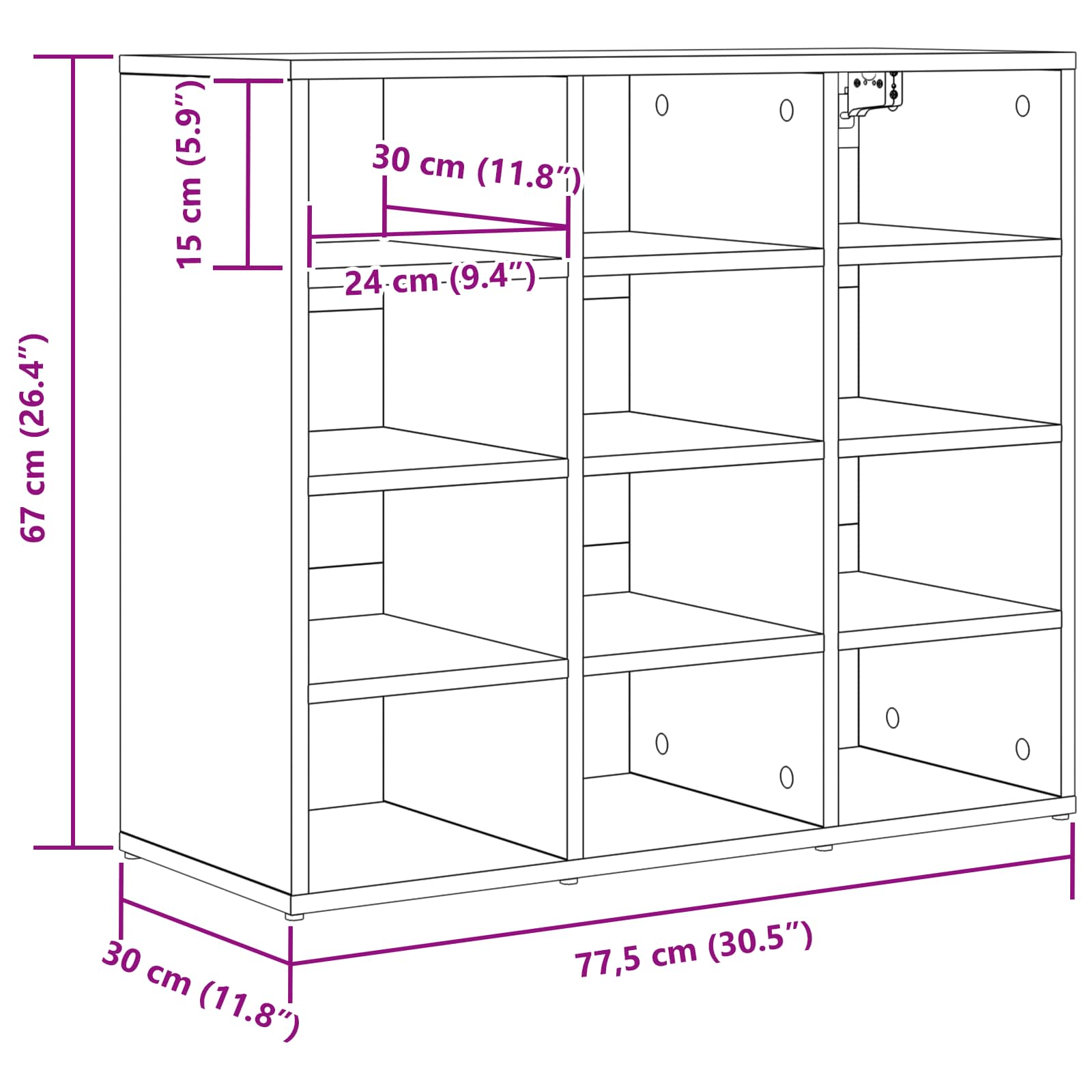 Cabinet à chaussures avec étagère Gris béton 77,5 x 30 x 67 cm - XIOS