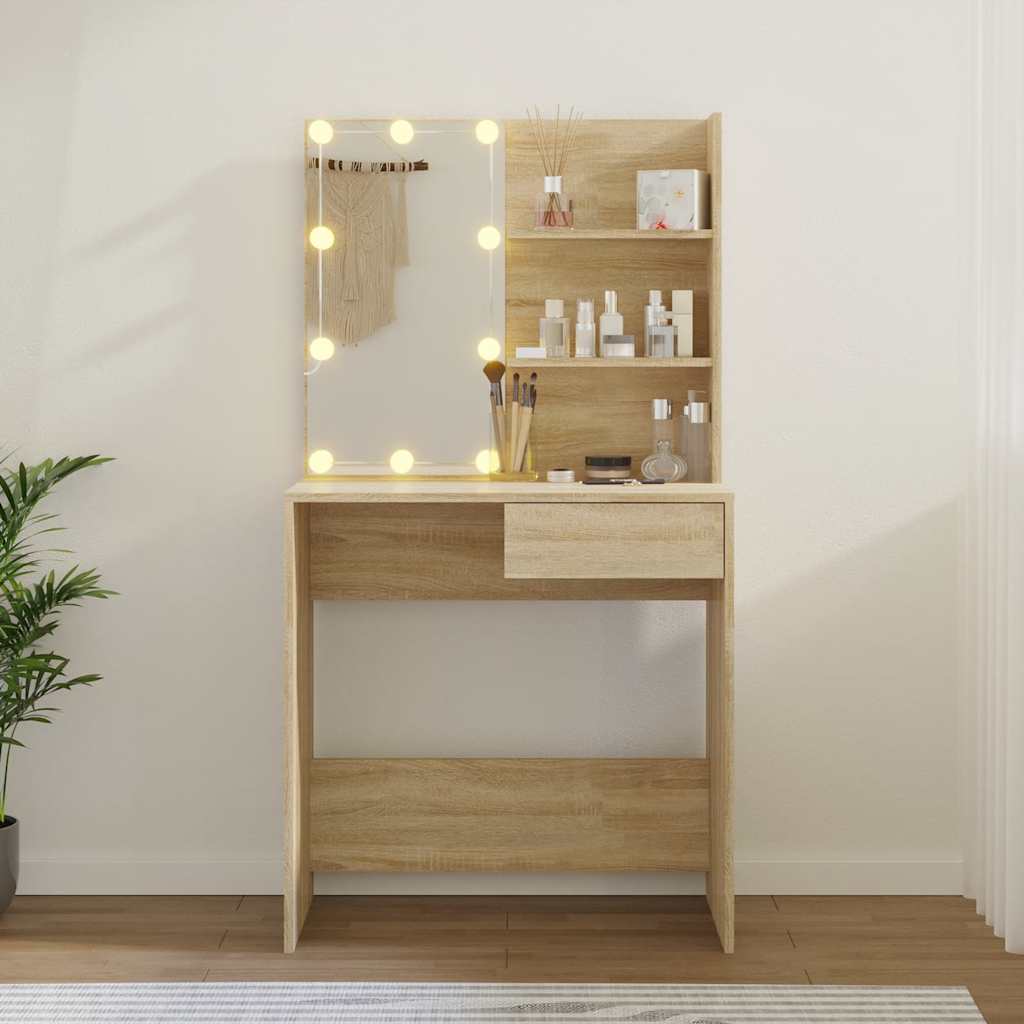 Coiffeuse avec LED chêne sonoma 74,5x40x141cm bois d'ingénierie - XIOS