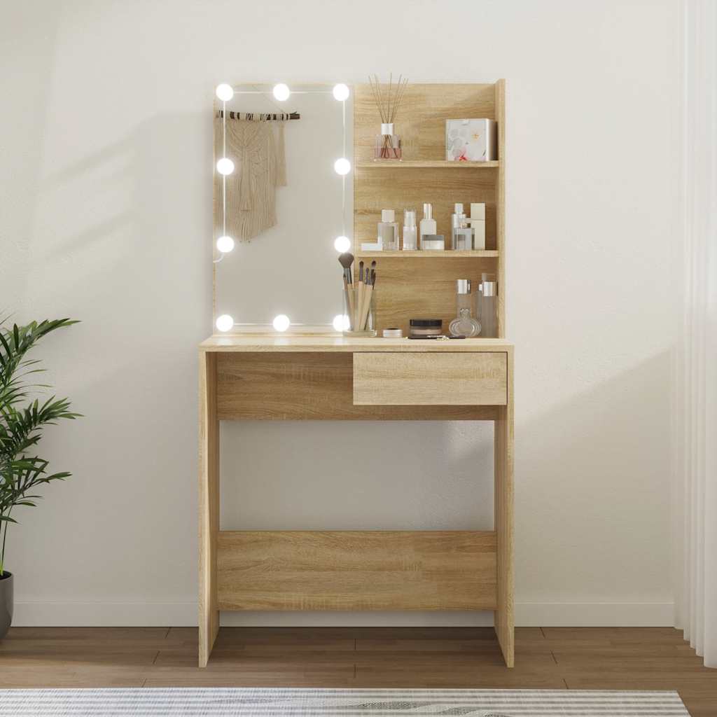Coiffeuse avec LED chêne sonoma 74,5x40x141cm bois d'ingénierie - XIOS