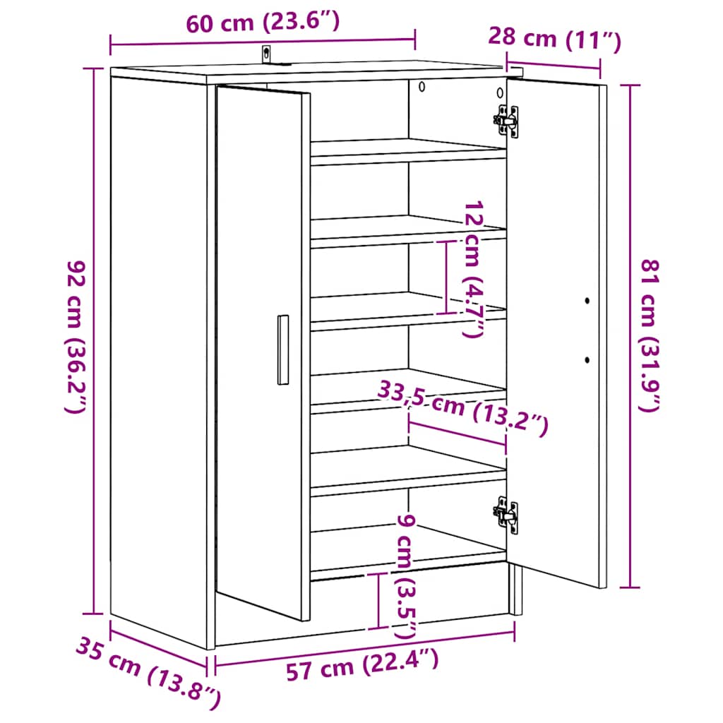 Armoire à chaussures Chêne Sonoma 60x35x92 cm Bois d’ingénierie - XIOS