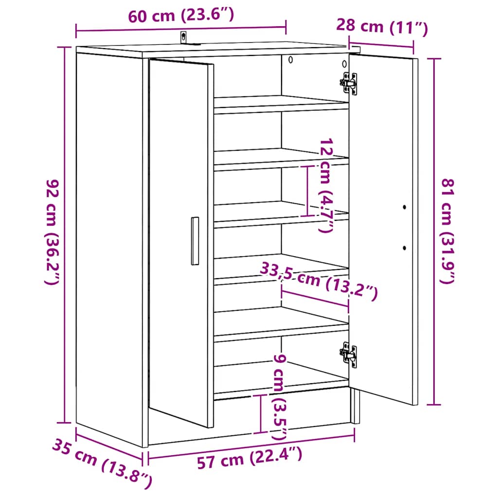 Armoire à chaussures Gris béton 60x35x92 cm Bois d’ingénierie - XIOS