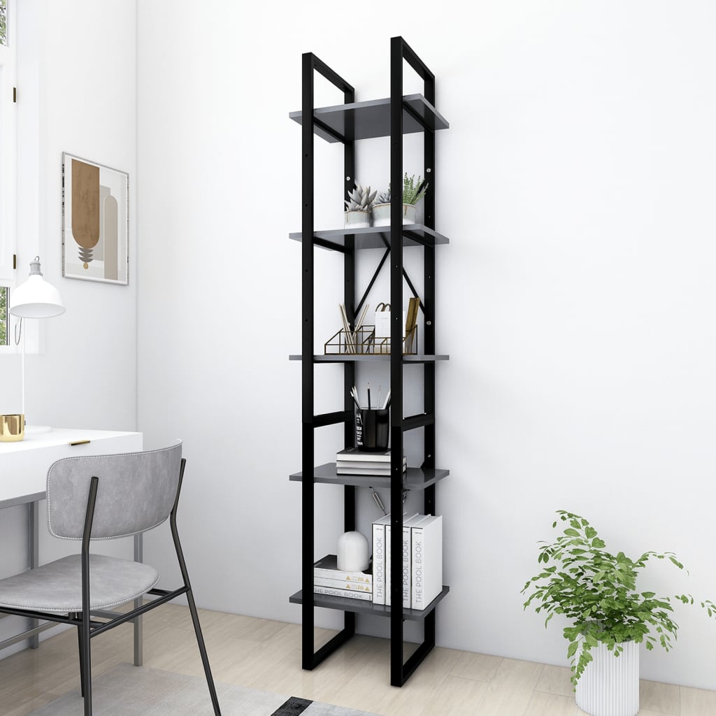 Bibliothèque à 5 niveaux Gris 40x30x175 cm Bois ingénierie - XIOS