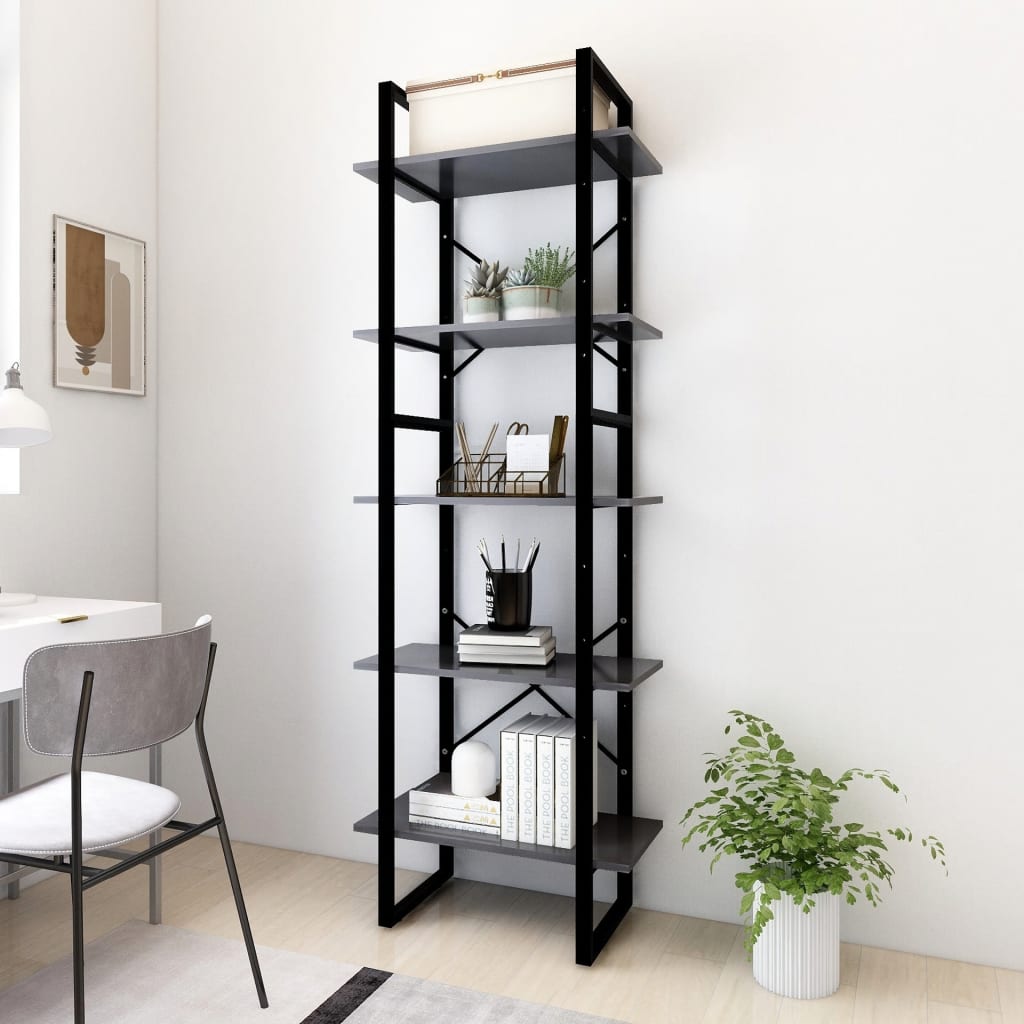 Bibliothèque à 5 niveaux Gris 60x30x175 cm Bois ingénierie - XIOS