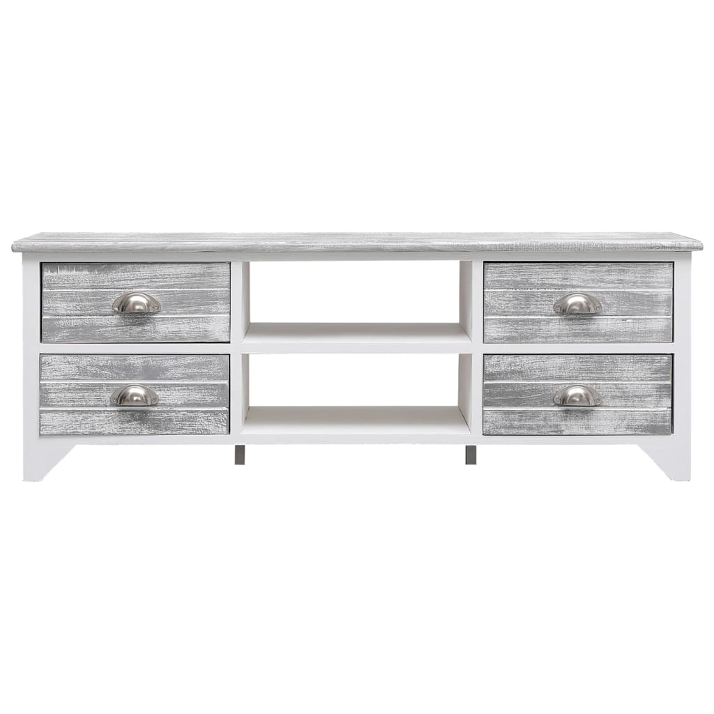 Meuble TV Blanc et gris 108x30x40 cm Bois de Paulownia solide - XIOS