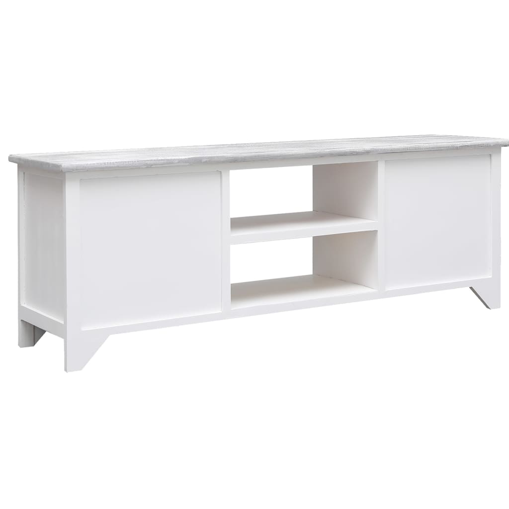 Meuble TV Blanc et gris 108x30x40 cm Bois de Paulownia solide - XIOS