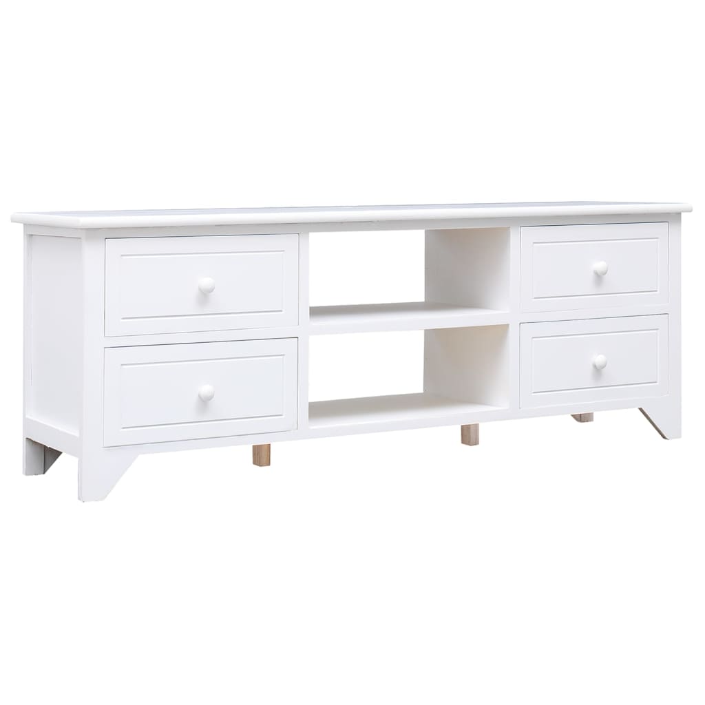 Meuble TV Blanc 108x30x40 cm Bois de Paulownia solide - XIOS