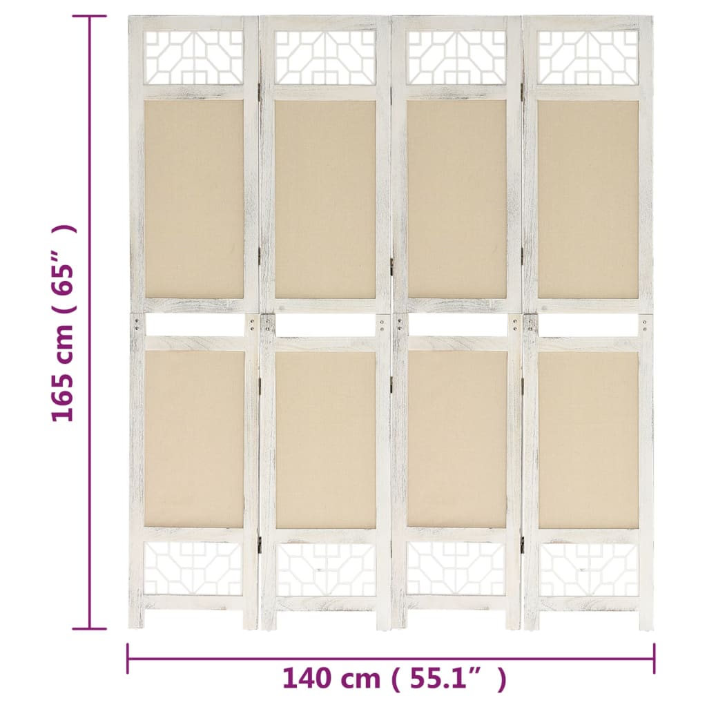 Cloison de séparation 4 panneaux Crème 140x165 cm Tissu - XIOS