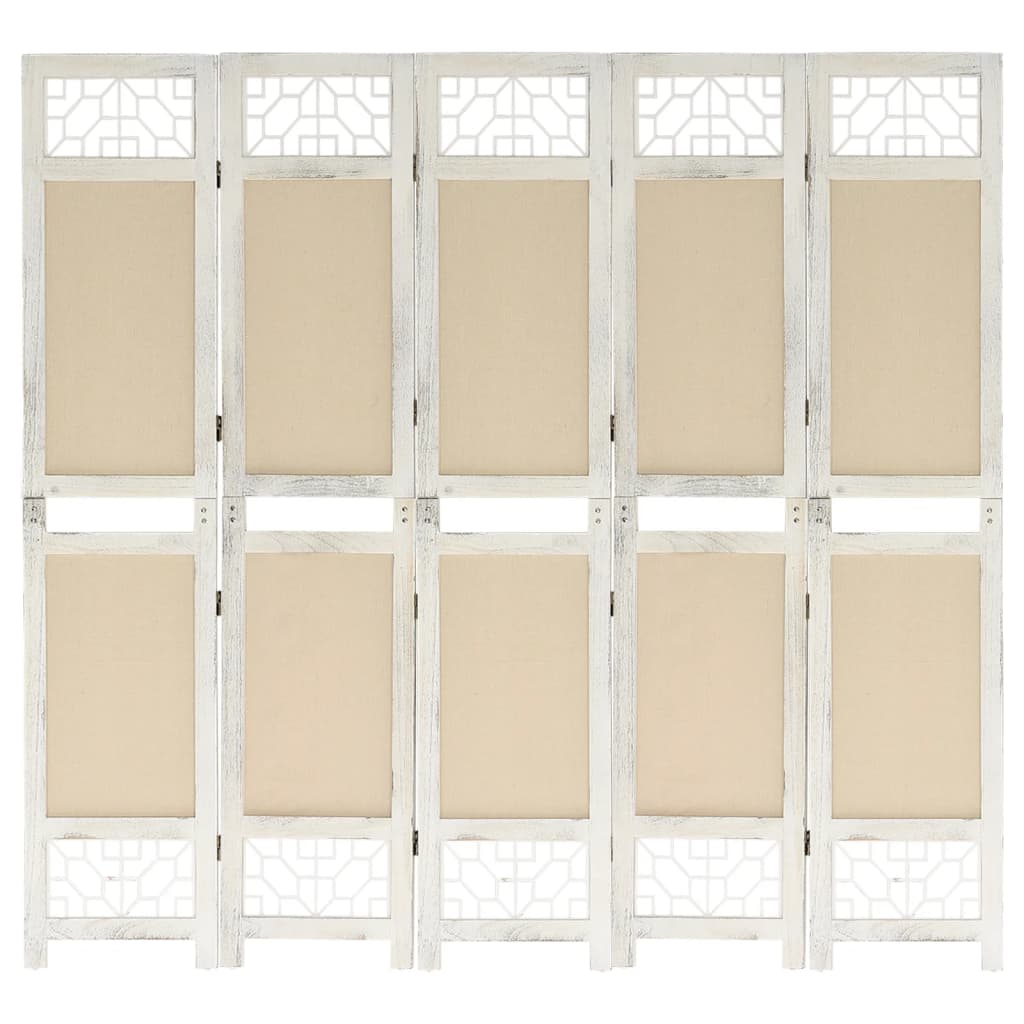 Cloison de séparation 5 panneaux Crème 175x165 cm Tissu - XIOS