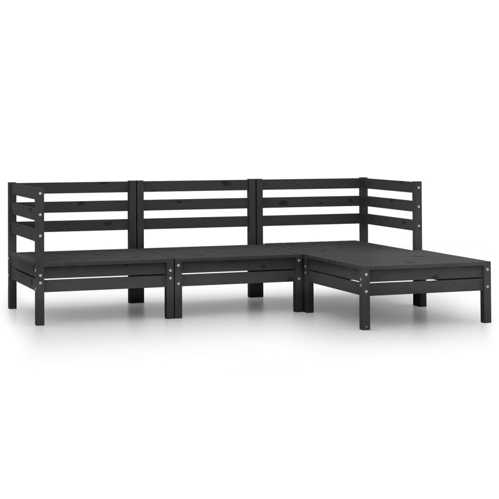 Salon de jardin 4 pcs Bois de pin massif Noir - XIOS