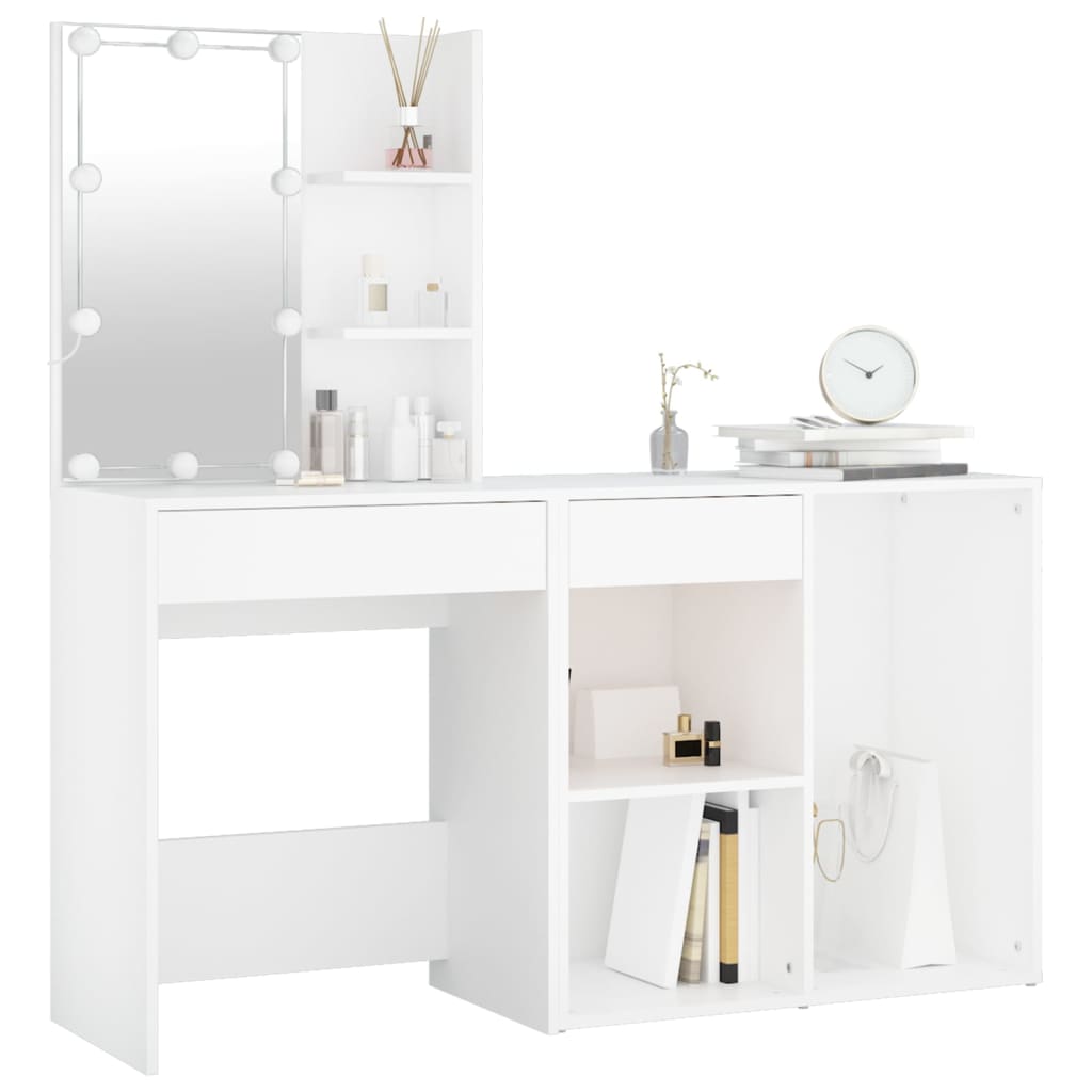 Coiffeuse à LED avec armoire Blanc Bois d'ingénierie - XIOS