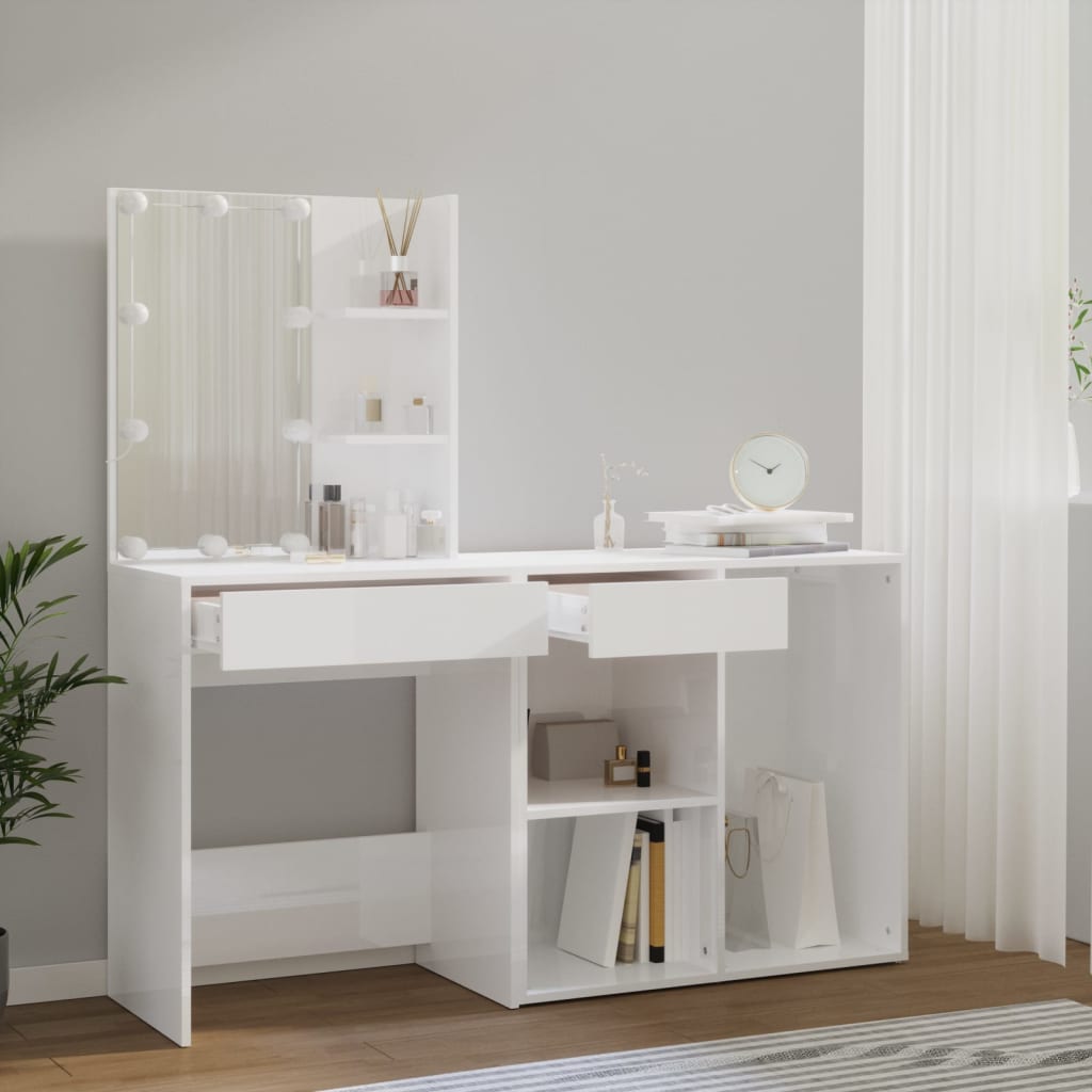 Coiffeuse à LED avec armoire Blanc Bois d'ingénierie - XIOS