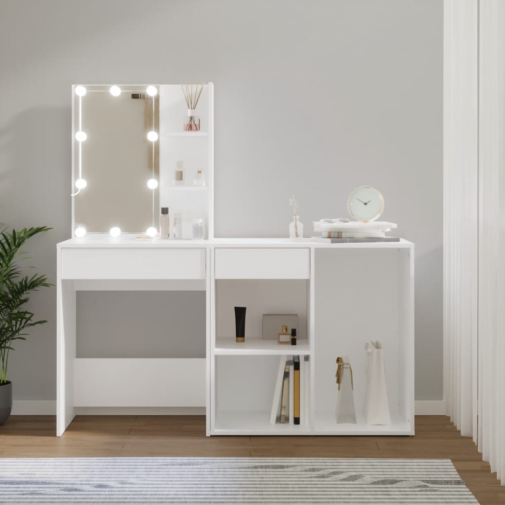 Coiffeuse à LED avec armoire Blanc Bois d'ingénierie - XIOS
