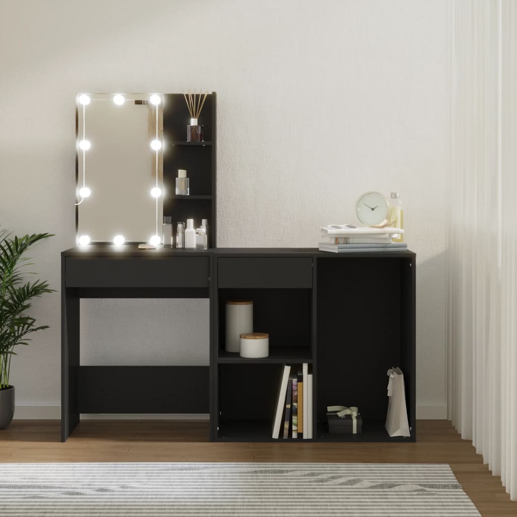 Coiffeuse à LED avec armoire noir bois d'ingénierie - XIOS
