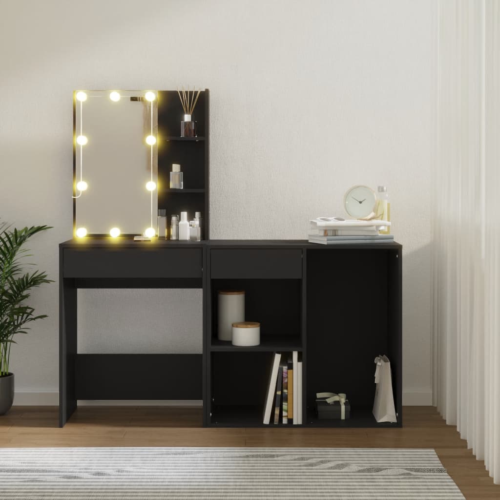 Coiffeuse à LED avec armoire noir bois d'ingénierie - XIOS