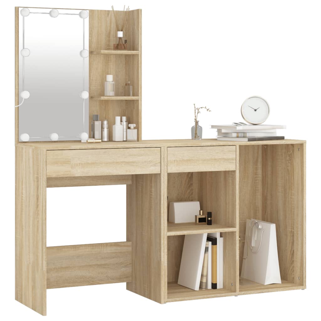 Coiffeuse à LED avec armoire Chêne sonoma Bois d'ingénierie - XIOS