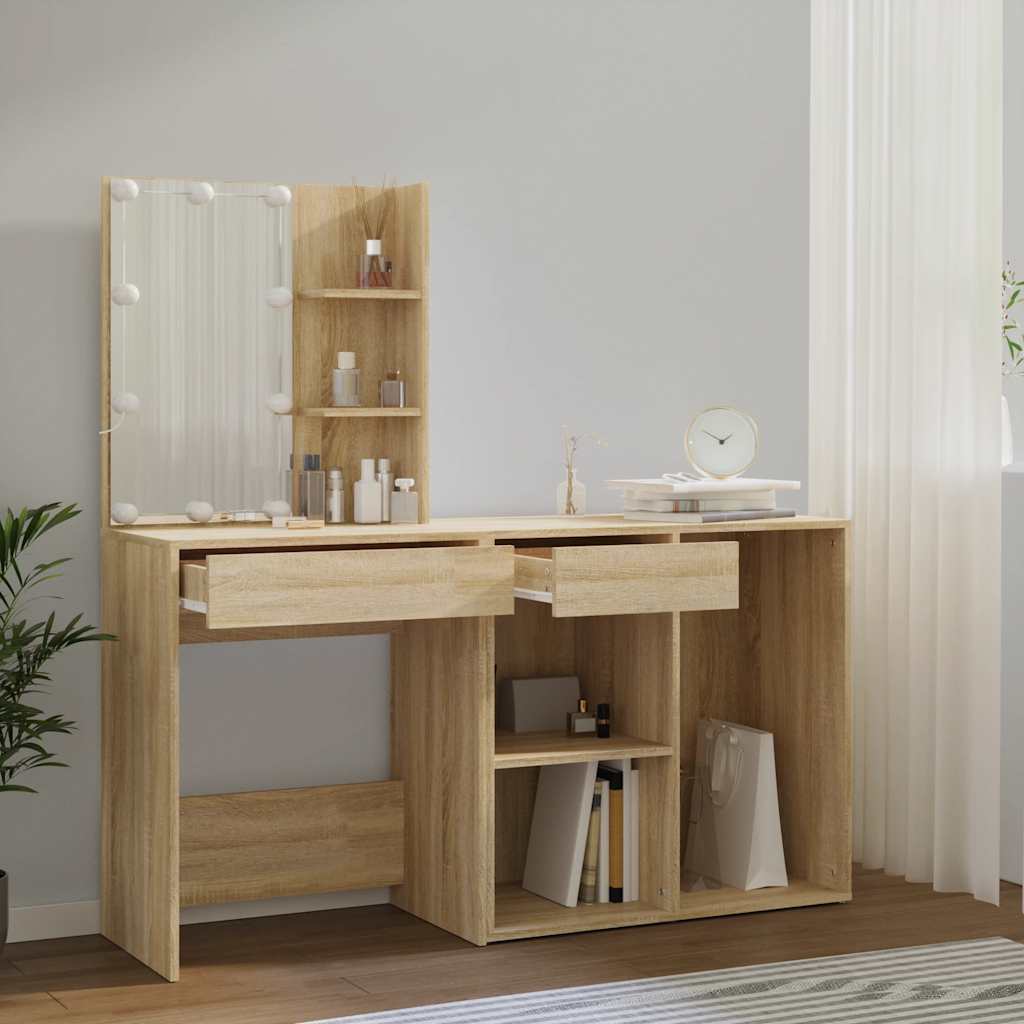 Coiffeuse à LED avec armoire Chêne sonoma Bois d'ingénierie - XIOS