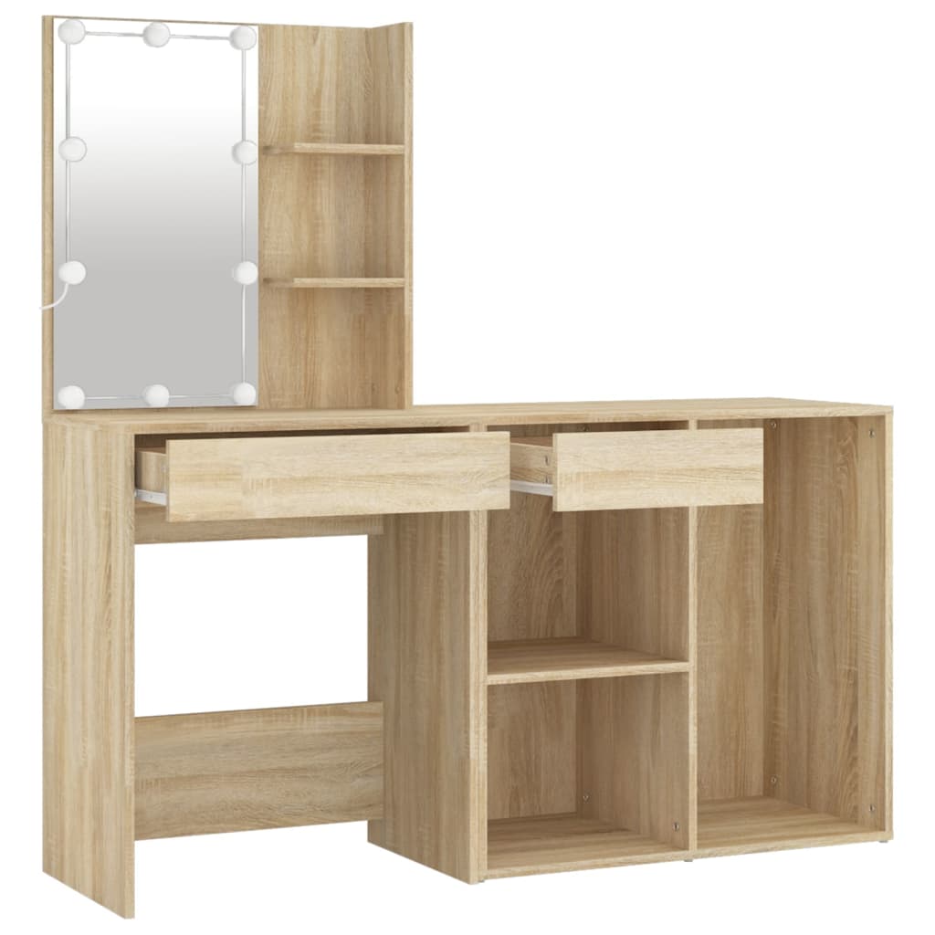 Coiffeuse à LED avec armoire Chêne sonoma Bois d'ingénierie - XIOS