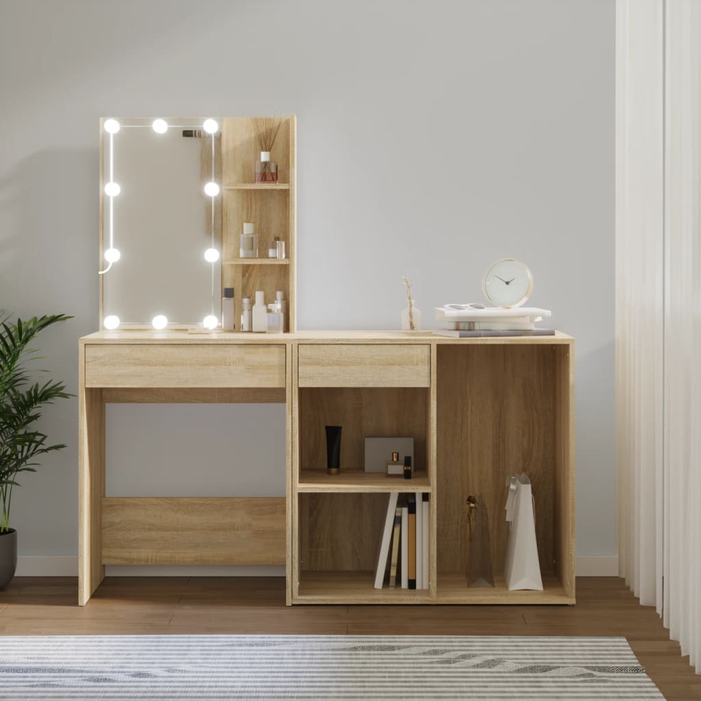 Coiffeuse à LED avec armoire Chêne sonoma Bois d'ingénierie - XIOS
