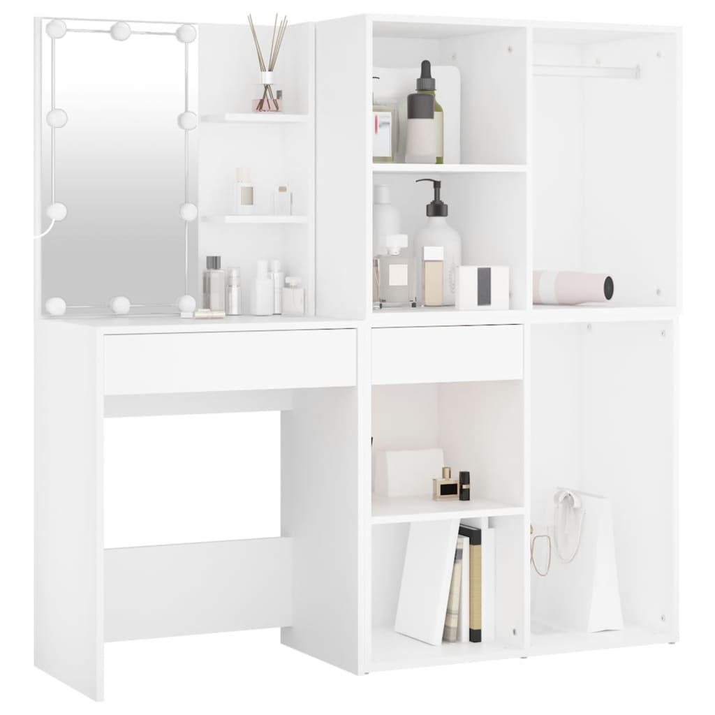 Coiffeuse à LED avec 2 armoires Blanc Bois d'ingénierie - XIOS