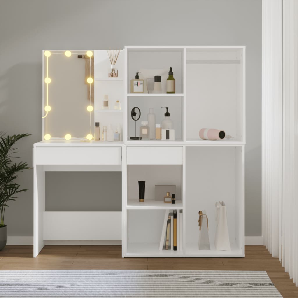 Coiffeuse à LED avec 2 armoires Blanc Bois d'ingénierie - XIOS