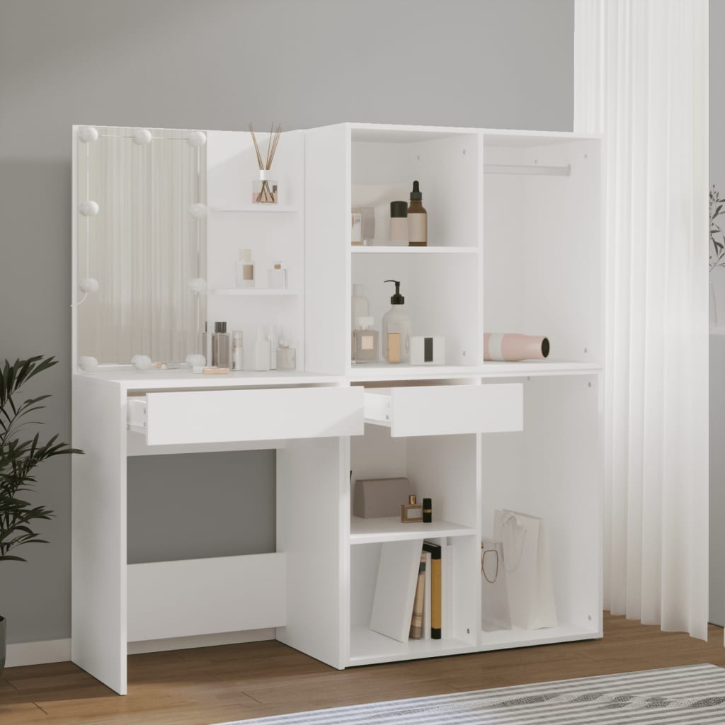 Coiffeuse à LED avec 2 armoires Blanc Bois d'ingénierie - XIOS