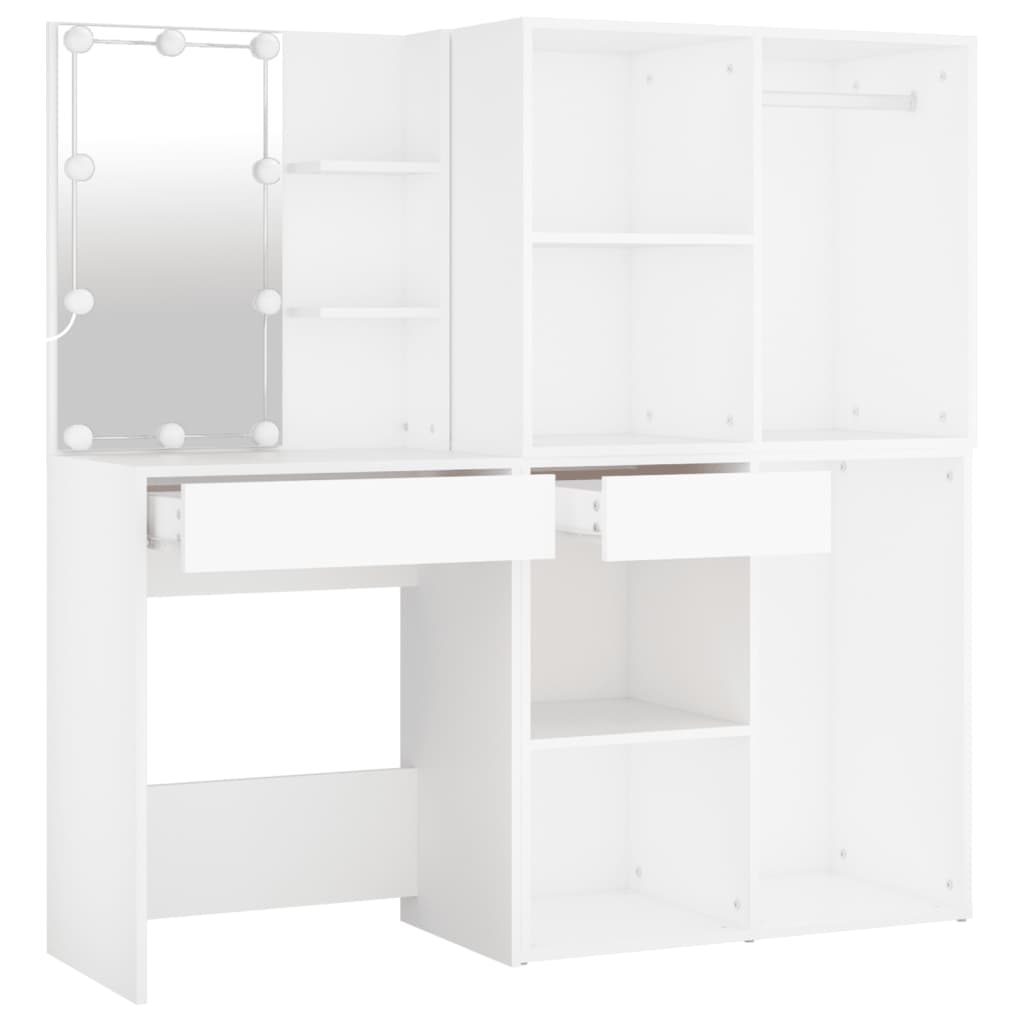 Coiffeuse à LED avec 2 armoires Blanc Bois d'ingénierie - XIOS