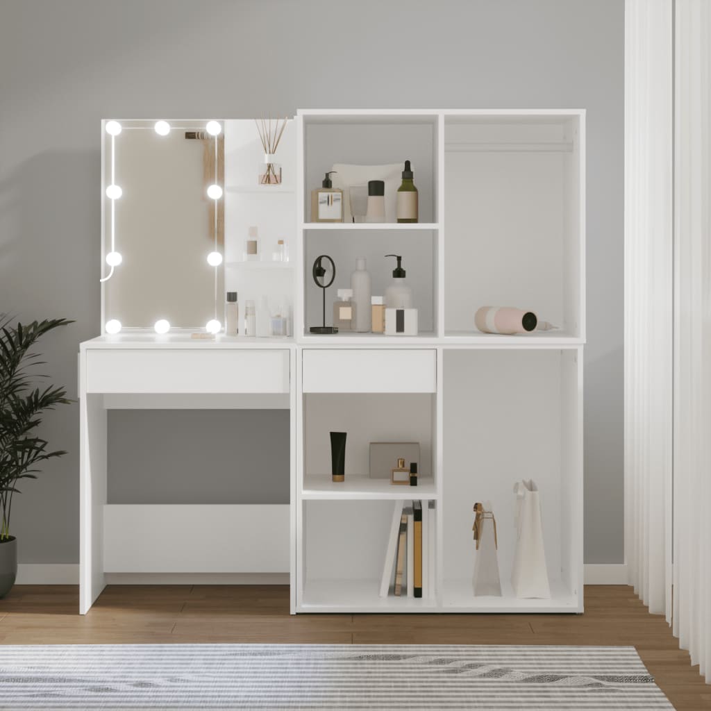 Coiffeuse à LED avec 2 armoires Blanc Bois d'ingénierie - XIOS