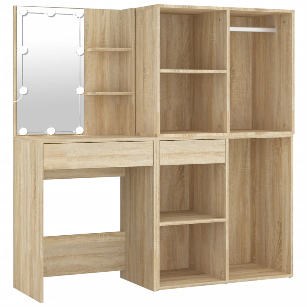 Coiffeuse à LED avec 2 armoires Chêne sonoma Bois d'ingénierie - XIOS