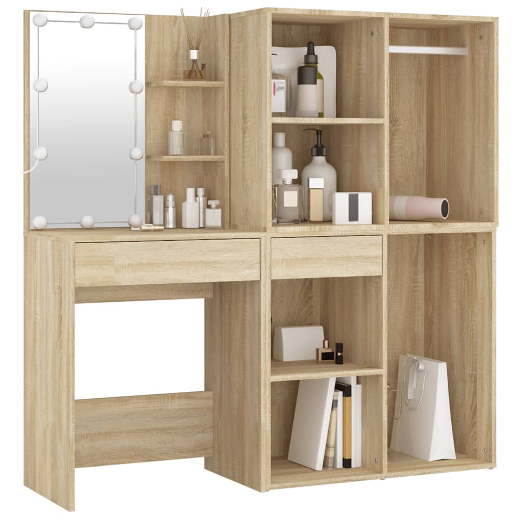 Coiffeuse à LED avec 2 armoires Chêne sonoma Bois d'ingénierie - XIOS